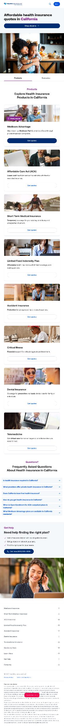 HealthInsurance.com plan filter screen