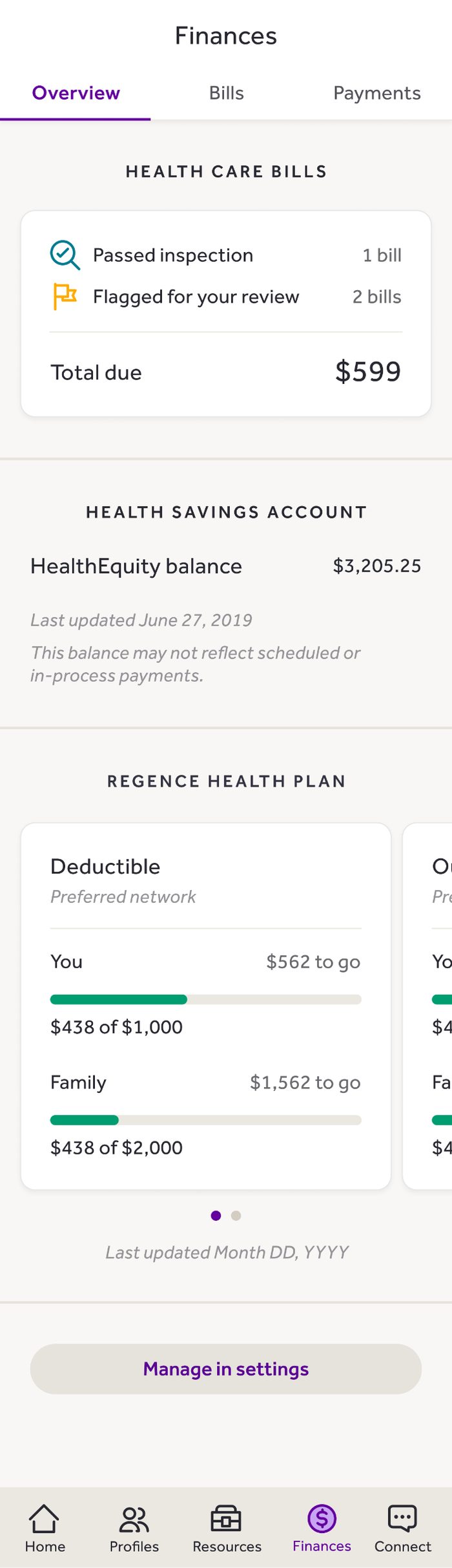 Journi finances overview screen