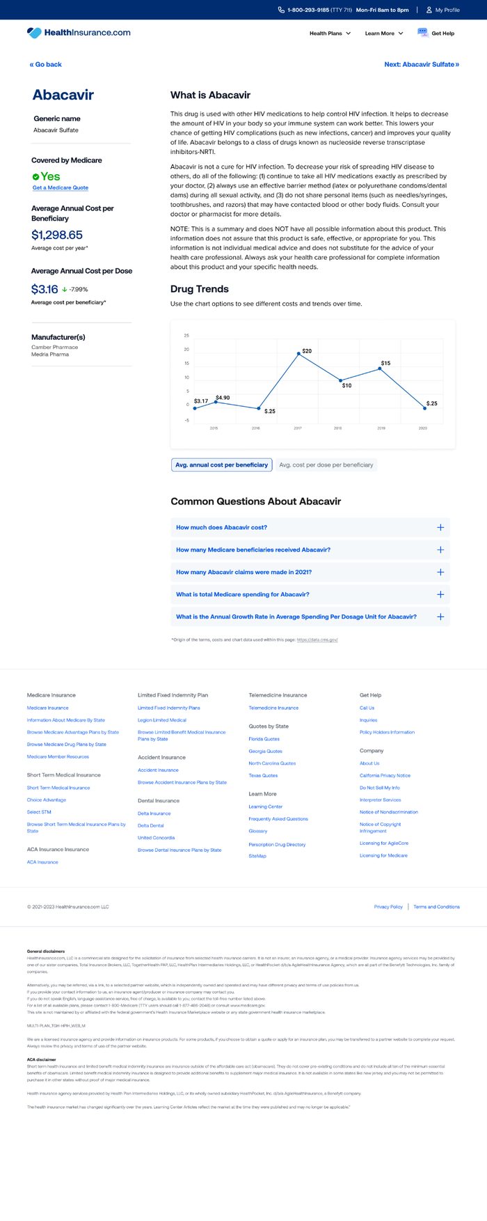 HealthInsurance.com finances screen